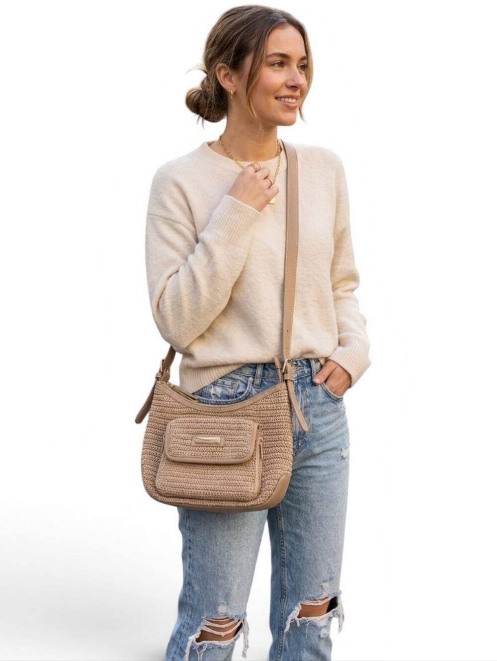 Frankie & Johnnie Tan Crochet Knit Crossbody Shoulder Bag Vintage Y2K